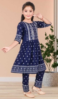 Salma fashion Girls Festive & Party Kurta and Churidar Set(Dark Blue Pack of 1)