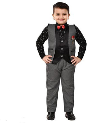 Anishka Creation Boys Festive & Party Shirt, Waistcoat and Pant Set(Grey Pack of 1)