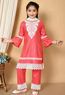 AR KEFA Girls Festive & Party Kurta and Pyjama Set(Red Pack of 1)