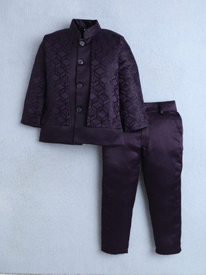 Fourfolds Boys Festive & Party, Wedding Blazer and Pant Set(Purple Pack of 1)