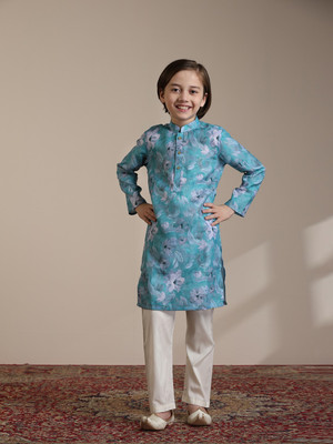 MANYAVAR Boys Festive & Party Kurta and Pyjama Set(Blue Pack of 1)