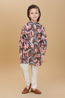 Mini Stitch Boys Festive & Party Kurta and Pyjama Set(Green Pack of 1)