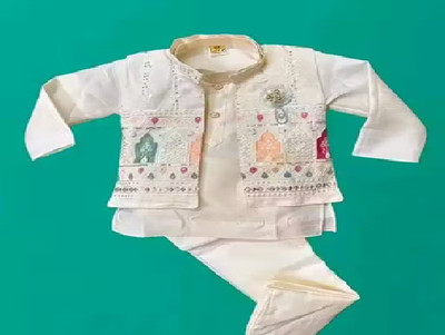 Vaikunth Baby Boys Festive & Party Kurta, Waistcoat and Pyjama Set(White Pack of 1)