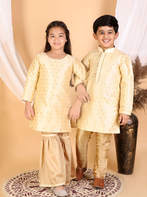 VASTRAMAY Boys Festive & Party Kurta and Pyjama Set(Beige Pack of 1)