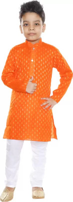 R KAY FASHIONS Boys Festive & Party Kurta and Pyjama Set(Orange Pack of 1)
