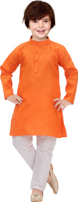 ZARTAJ Boys Festive & Party Kurta and Pyjama Set(Orange Pack of 2)