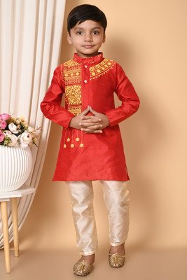 SASTREY Boys Festive & Party Kurta and Pyjama Set(Red Pack of 1)