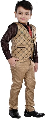 Go Berry Boys Casual Blazer, Shirt and Trouser Set(Brown Pack of 1)