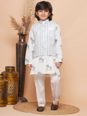 AJ Dezines Boys Festive & Party, Wedding Kurta, Waistcoat and Pyjama Set(Grey Pack of 1)