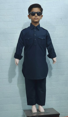 KGN Boys Festive & Party Pathani Suit Set(Black Pack of 1)