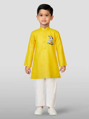 jbn CREATION Boys Festive & Party Kurta and Pyjama Set(Yellow Pack of 1)