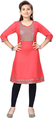Aarika Girls Festive & Party Kurti and Legging Set(Red Pack of 1)