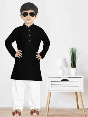 STCFASHION Boys Festive & Party Kurta and Pyjama Set(Black Pack of 1)