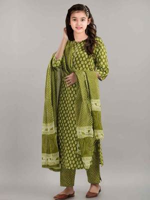 Mitukart Girls Casual Kurta and Dupatta Set(Green Pack of 1)