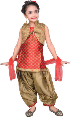 Hariyal Collection Girls Festive & Party Kurta and Patiala Set(Red Pack of 1)