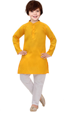 ZARTAJ Boys Festive & Party Kurta and Pyjama Set(Yellow Pack of 1)