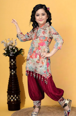 AL BAYDAR FASHION Girls Festive & Party Kurta and Dhoti Pant Set(Maroon Pack of 1)