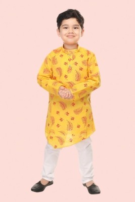 HENA TEXTILE Boys Casual Kurta and Pyjama Set(Yellow Pack of 1)