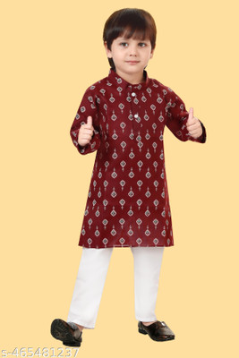 LABELZERO Boys Festive & Party Kurta and Pyjama Set(Maroon Pack of 1)