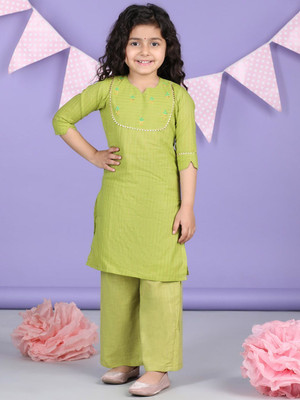 Sangria Girls Festive & Party Kurta and Palazzo Set(Green Pack of 1)
