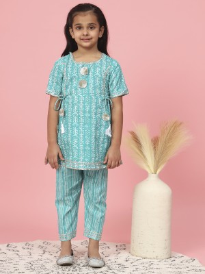 Readiprint Fashions Girls Festive & Party Kurta and Pyjama Set(Blue Pack of 1)