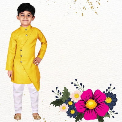 VDC FASHION TREND Baby Boys Festive & Party Kurta and Pyjama Set(Yellow Pack of 1)