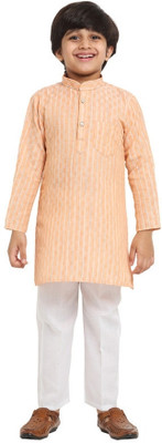 HouseOfCommon Boys Festive & Party Kurta and Pyjama Set(Orange Pack of 1)