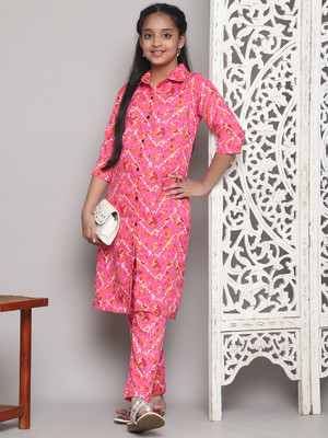 Various Vault Girls Casual Kurta and Pyjama Set(Pink Pack of 1)