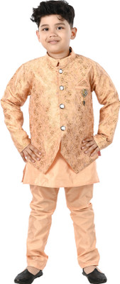 new gen Boys Festive & Party Ethnic Jacket, Kurta and Dhoti Pant Set(Orange Pack of 1)