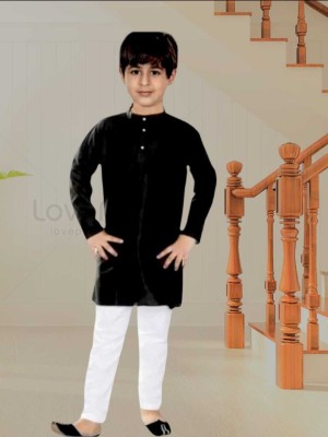 ANGEL PROPRIETOR Boys Casual Kurta and Pyjama Set(Black Pack of 1)