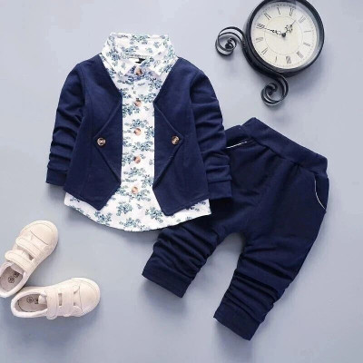 HouseOfCommon Baby Boys & Baby Girls Festive & Party Blazer and Pant Set(Dark Blue Pack of 1)