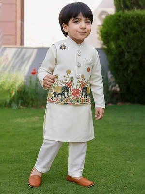 Kidbea Boys Festive & Party Kurta and Pyjama Set(Pink Pack of 1)