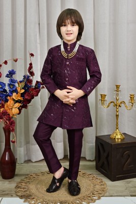 AHHAAAA Boys Festive & Party Sherwani and Churidar Set(Purple Pack of 1)