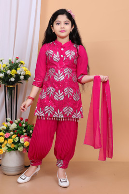 jl fashion Girls Festive & Party Patiala and Dupatta Set(Pink Pack of 1)