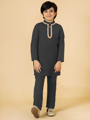A.T.U.N. Boys Festive & Party Kurta and Pyjama Set(Black Pack of 2)