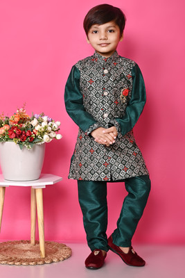 NEW COLLECTIONS Boys Festive & Party Kurta and Pyjama Set(Green Pack of 1)