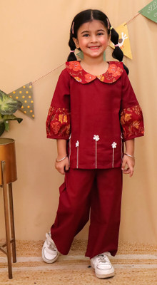 Pari Mahal Girls Casual Kurta and Palazzo Set(Red Pack of 1)