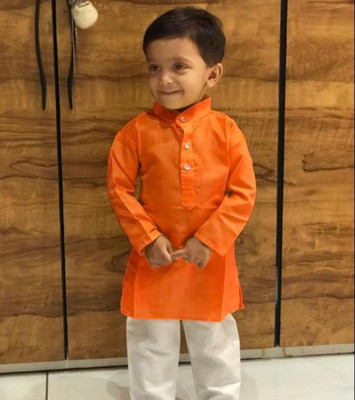 Ganesh Creation GC Boys Festive & Party Kurta and Pyjama Set(Orange Pack of 1)