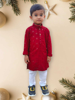 ManjuDresses Baby Boys Festive & Party Kurta and Pyjama Set(Red Pack of 1)