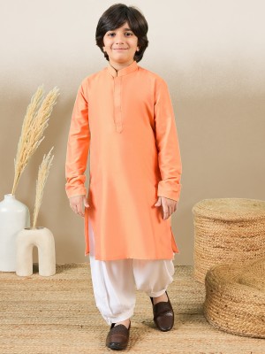 Sanwara Boys Festive & Party Kurta and Patiala Set(Orange Pack of 2)