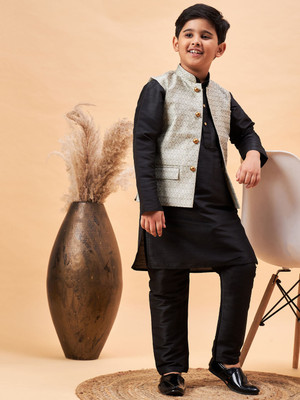 VASTRAMAY Boys Festive & Party Kurta and Pyjama Set(Black Pack of 1)