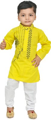 SASTREY Boys Festive & Party Kurta and Pyjama Set(Yellow Pack of 1)