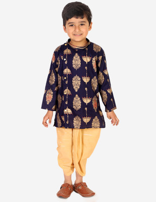Superminis Boys Festive & Party Dhoti & Kurta Set(Dark Blue Pack of 1)