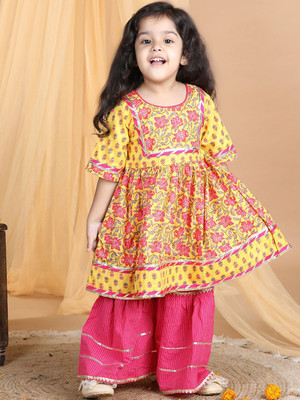 Sangria Girls Festive & Party Kurta and Sharara Set(Yellow Pack of 2)