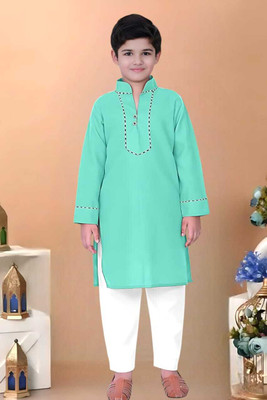 MUSTAKIN CREATION Baby Boys Casual Kurta and Pyjama Set(Green Pack of 1)