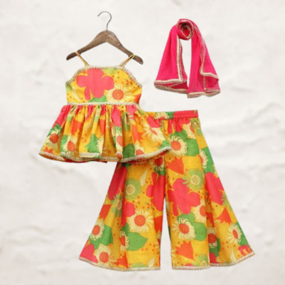 RUBEE FEB Girls Festive & Party Kurta and Palazzo Set(Multicolor Pack of 1)
