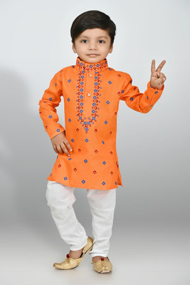 NFC CREATION Boys Festive & Party Kurta and Pyjama Set(Orange Pack of 1)
