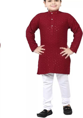 Qtsy Boys Festive & Party Kurta and Pyjama Set(Red Pack of 1)
