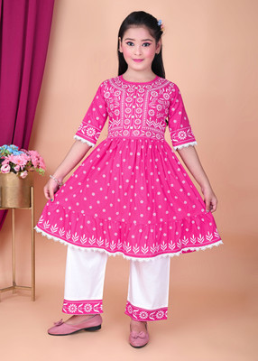 MPRIMEFASHION Girls Festive & Party Kurta and Pyjama Set(Pink Pack of 2)