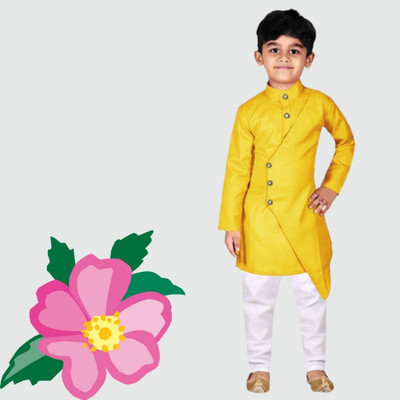 VDC FASHION HUB Baby Boys Festive & Party Kurta and Pyjama Set(Yellow Pack of 1)